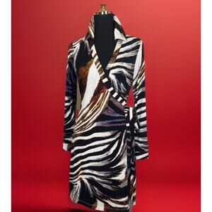 Celvin Klein wrap dress long sleeve animal print white/brown/Quiet Luxury